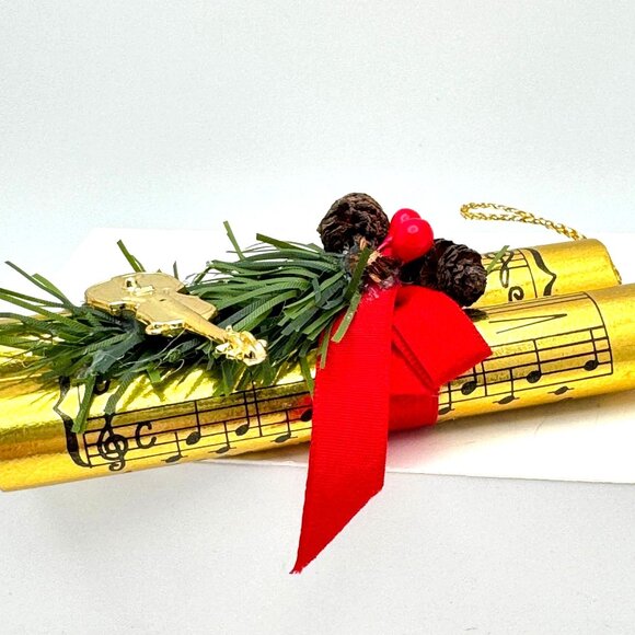 Vintage Midwest Christmas Music Sheet Violin Ornament Acorn Berries Ferns Ribbon - Picture 7 of 9